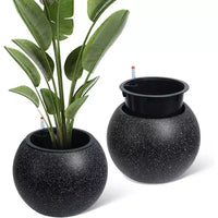 10.2 H x 13.5 Dia (10 Opening) Round Self-Watering Indoor Plant Pots with Drainage & Water Level Monitor, White Dot Design