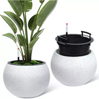 Pots de plantes d'interieur ronds à arrosage automatique 10,2 H x 13,5 dia (ouverture 10) avec drainage et indicateur de niveau d'eau, design à pois blancs