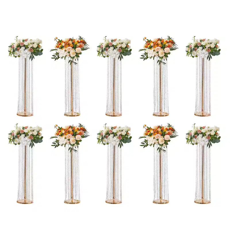 VEVOR 10 PIÈCES 90 cm Hauteur Support de Fleurs de Mariage en Cristal, Vases à Fleurs de Luxe Centres de Table Vase en Cristal Doré Métal, Parfait pour Scène de Mariage Fête