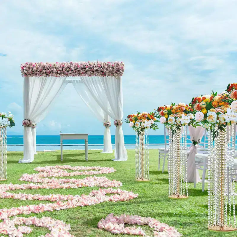 VEVOR 10 PIÈCES 90 cm Hauteur Support de Fleurs de Mariage en Cristal, Vases à Fleurs de Luxe Centres de Table Vase en Cristal Doré Métal, Parfait pour Scène de Mariage Fête