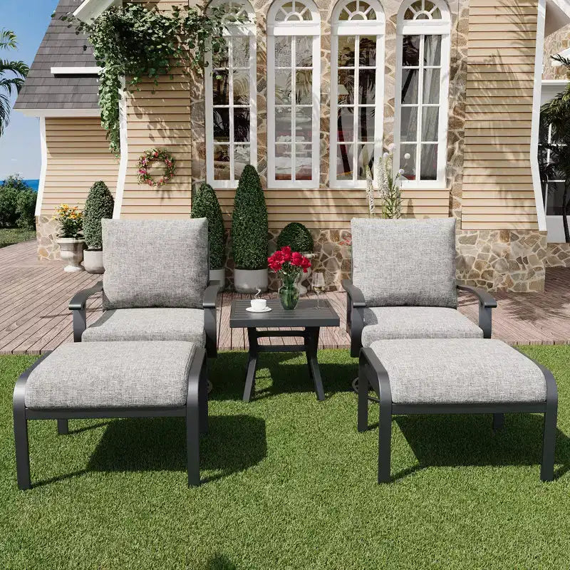 EROMMY Chaises de patio pivotantes et basculantes d'extérieur avec poufs et table basse, ensemble bistrot 5 pièces