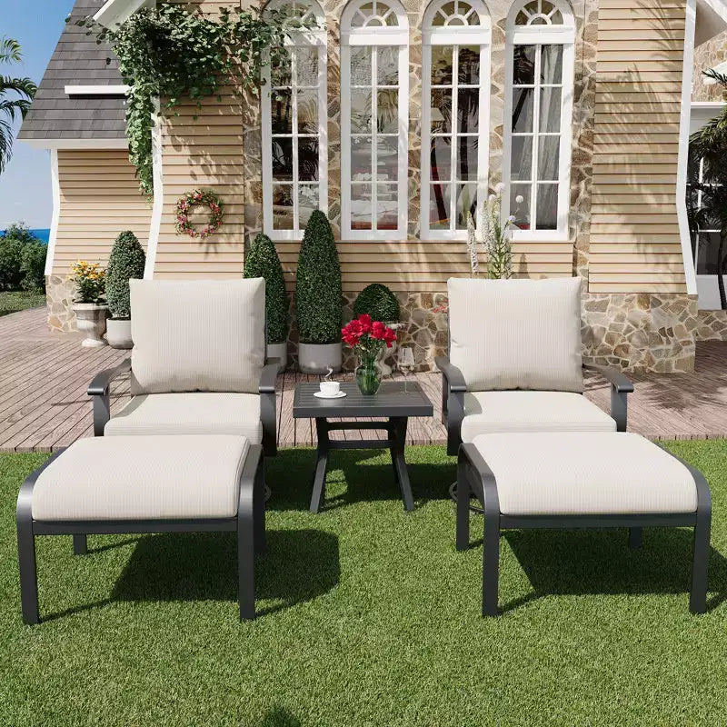 EROMMY Ensemble bistro 5 pièces - Chaises à bascule pivotantes d'extérieur avec ottomans et table basse