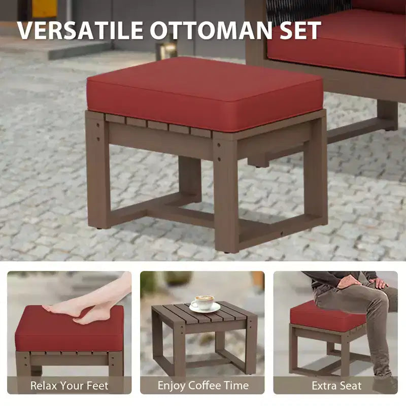 EAGLE PEAK Ensemble bistro 5 pièces en bois de cèdre naturel, mobilier de jardin, petit salon de balcon avec poufs et table basse