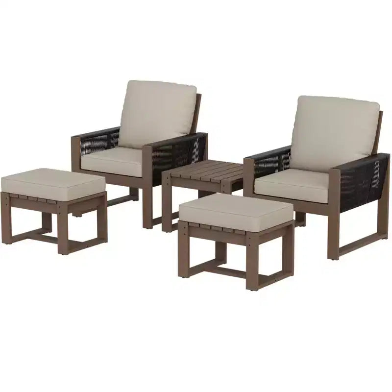 EAGLE PEAK Ensemble bistro 5 pièces en bois de cèdre naturel, mobilier de jardin, petit salon de balcon avec poufs et table basse