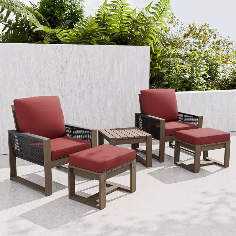 EAGLE PEAK Ensemble bistro 5 pièces en bois de cèdre naturel, mobilier de jardin, petit salon de balcon avec poufs et table basse