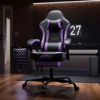 Chaise de jeu, chaise d'ordinateur ergonomique avec repose-pieds et support lombaire massant, chaise de jeu vidéo pivotante et réglable en hauteur