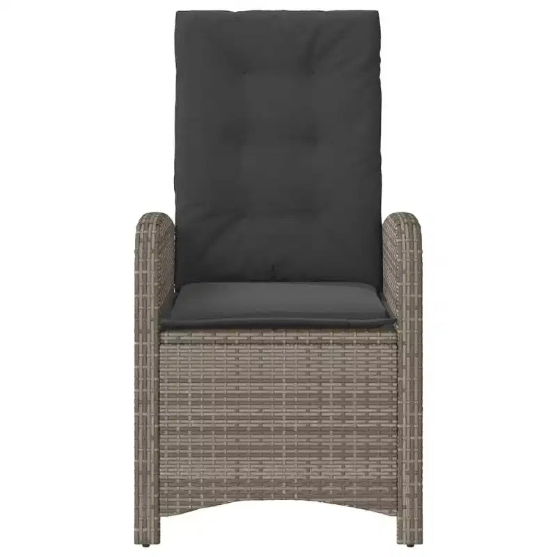 vidaXL Ensemble de bistro 3 pièces en rotin synthétique - Chaises inclinables réglables avec coussins et table ronde, résistant aux intempéries, gris/bleu marine