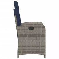 vidaXL Ensemble de bistro 3 pièces en rotin synthétique - Chaises inclinables réglables avec coussins et table ronde, résistant aux intempéries, gris/bleu marine