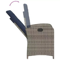 vidaXL Ensemble de bistro 3 pièces en rotin synthétique - Chaises inclinables réglables avec coussins et table ronde, résistant aux intempéries, gris/bleu marine