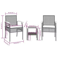 vidaXL Ensemble bistro 3 pièces avec coussins, résine tressée poly grise, bois d'acacia