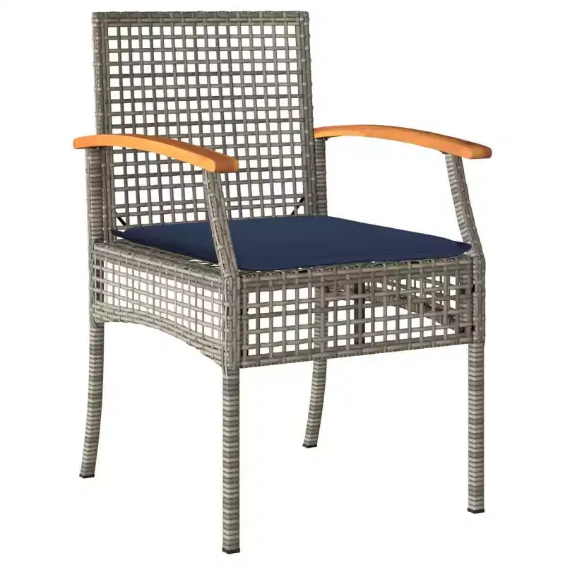 vidaXL Ensemble bistro 3 pièces avec coussins, résine tressée poly grise, bois d'acacia