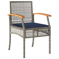 vidaXL Ensemble bistro 3 pièces avec coussins, résine tressée poly grise, bois d'acacia