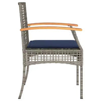 vidaXL Ensemble bistro 3 pièces avec coussins, résine tressée poly grise, bois d'acacia