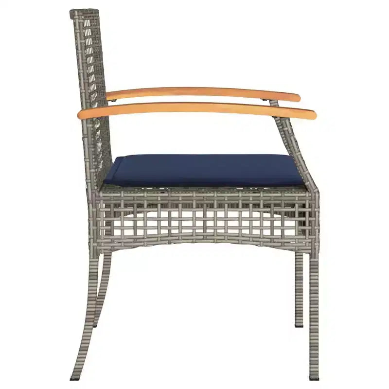 vidaXL Ensemble bistro 3 pièces avec coussins, résine tressée poly grise, bois d'acacia