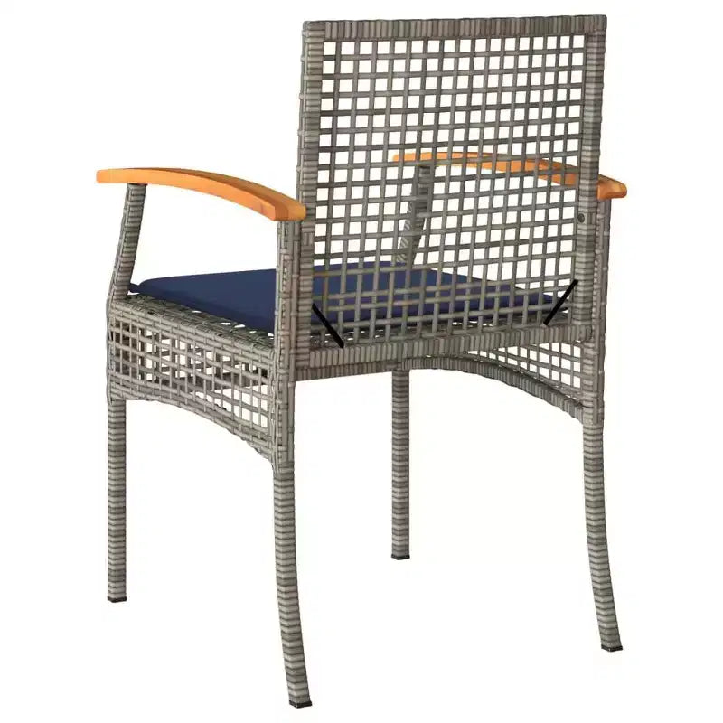 vidaXL Ensemble bistro 3 pièces avec coussins, résine tressée poly grise, bois d'acacia