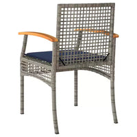 vidaXL Ensemble bistro 3 pièces avec coussins, résine tressée poly grise, bois d'acacia