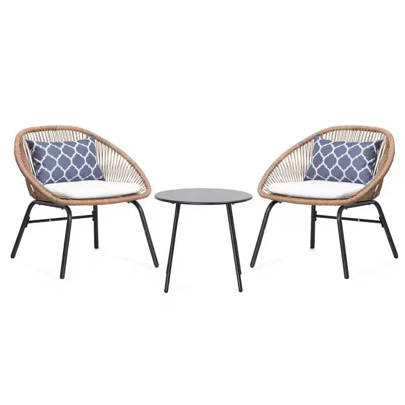 LAUSAINT Ensemble bistro 3 pièces en osier pour la maison, 2 chaises larges et table basse, parfait pour le porche, le jardin, le balcon