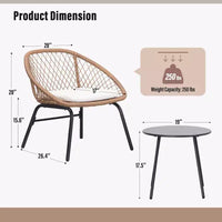 LAUSAINT Ensemble bistro 3 pièces en osier pour la maison, 2 chaises larges et table basse, parfait pour le porche, le jardin, le balcon