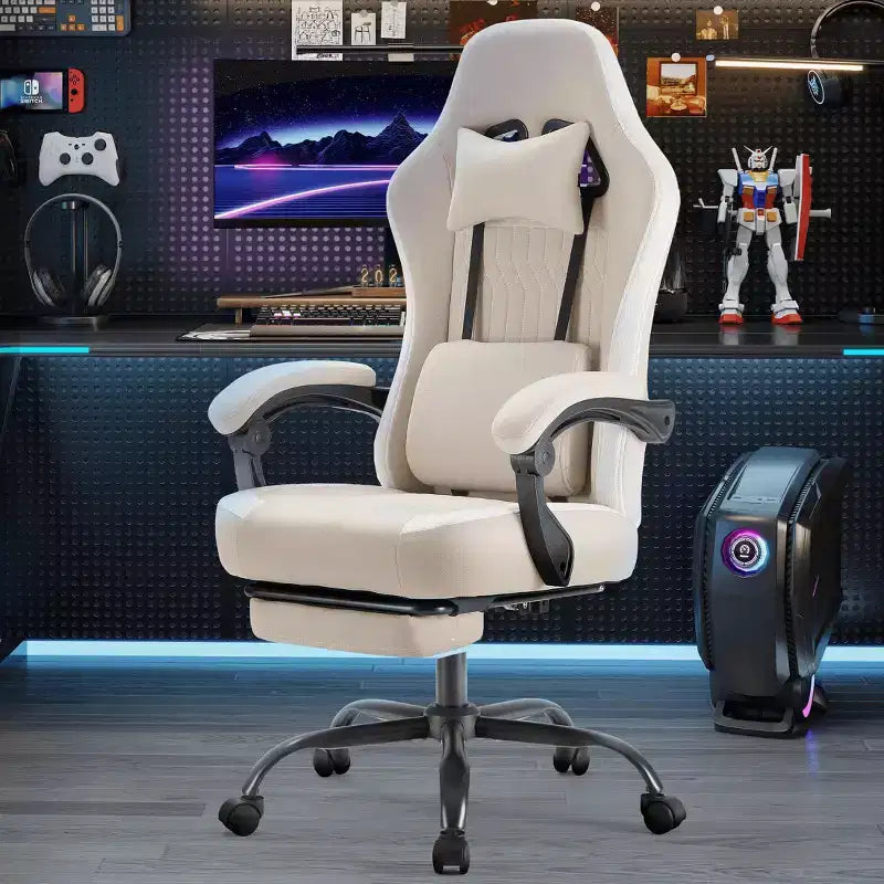 Chaise gaming d'ordinateur MAYEERTY avec soutien lombaire, hauteur réglable, roulettes rotatives à 360°, accoudoirs et appuie-têtes inclus