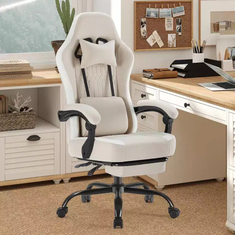 Chaise gaming d'ordinateur MAYEERTY avec soutien lombaire, hauteur réglable, roulettes rotatives à 360°, accoudoirs et appuie-têtes inclus