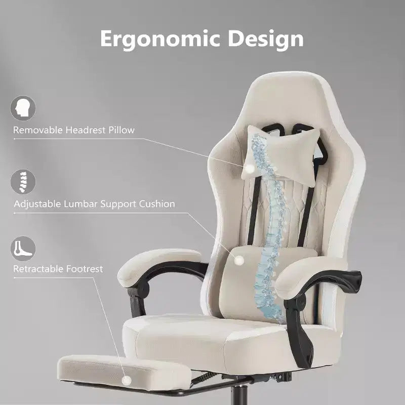 Chaise gaming d'ordinateur MAYEERTY avec soutien lombaire, hauteur réglable, roulettes rotatives à 360°, accoudoirs et appuie-têtes inclus