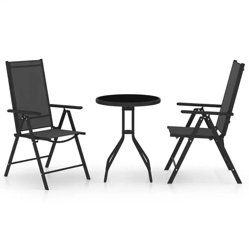 vidaXL Ensemble bistro Noir Aluminium thermolaqué, textilène, verre, acier