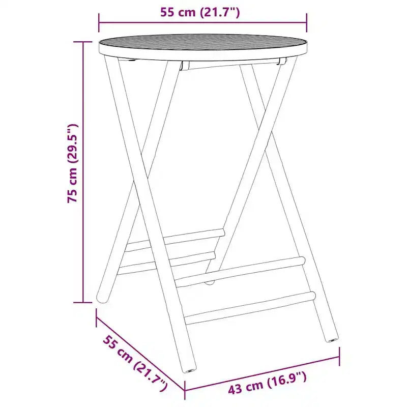 vidaXL Ensemble bistro en bambou naturel 2 places pliable