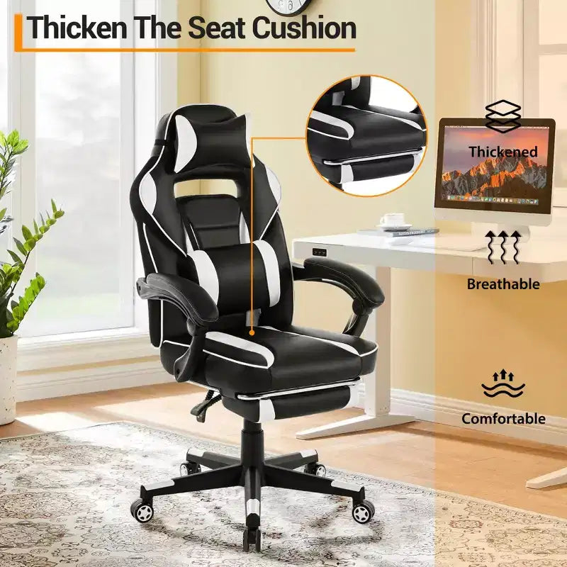 Chaise rose fleur de cerisier avec repose-pieds, chaise d'ordinateur ergonomique avec soutien lombaire et appui-tête, chaises de direction à base pivotante à 360° et hauteur réglable