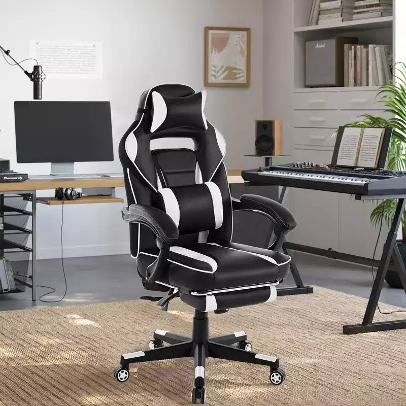 Chaise rose fleur de cerisier avec repose-pieds, chaise d'ordinateur ergonomique avec soutien lombaire et appui-tête, chaises de direction à base pivotante à 360° et hauteur réglable