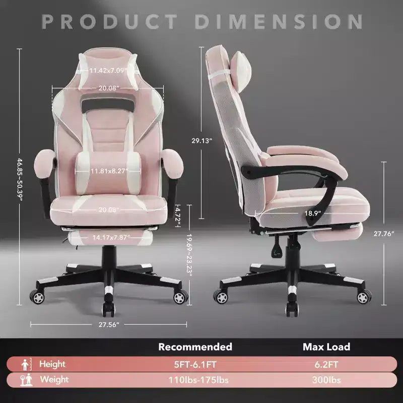 Chaise rose fleur de cerisier avec repose-pieds, chaise d'ordinateur ergonomique avec soutien lombaire et appui-tête, chaises de direction à base pivotante à 360° et hauteur réglable
