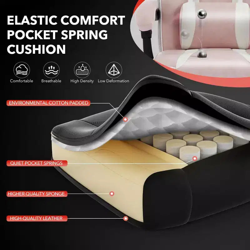 Chaise rose fleur de cerisier avec repose-pieds, chaise d'ordinateur ergonomique avec soutien lombaire et appui-tête, chaises de direction à base pivotante à 360° et hauteur réglable