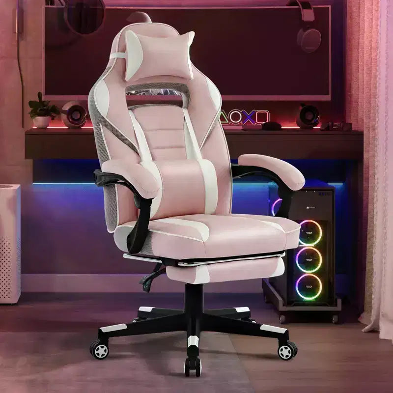 Chaise rose fleur de cerisier avec repose-pieds, chaise d'ordinateur ergonomique avec soutien lombaire et appui-tête, chaises de direction à base pivotante à 360° et hauteur réglable