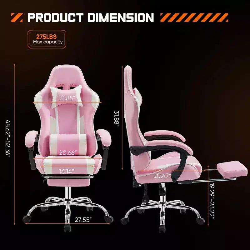 MAYEERTY Chaise de gaming Chaise de bureau ergonomique avec repose-pieds Soutien lombaire confortable en cuir PU Inclinable avec appuie-tête Accoudoir fixe