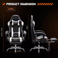 MAYEERTY Chaise de gaming Chaise de bureau ergonomique avec repose-pieds Soutien lombaire confortable en cuir PU Inclinable avec appuie-tête Accoudoir fixe