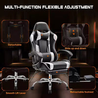 MAYEERTY Chaise de gaming Chaise de bureau ergonomique avec repose-pieds Soutien lombaire confortable en cuir PU Inclinable avec appuie-tête Accoudoir fixe