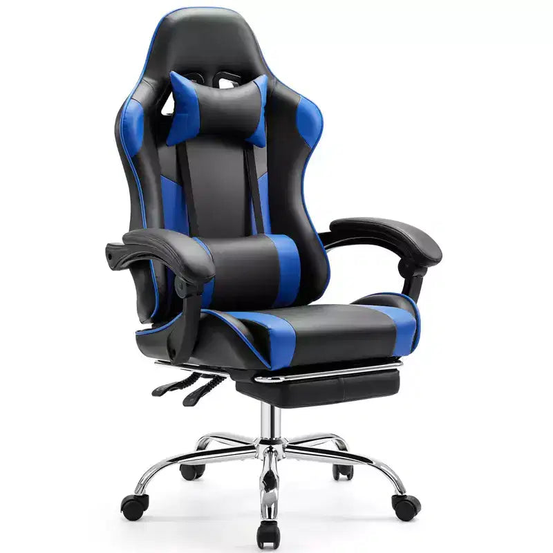 Chaise gaming MAYEERTY, chaise de bureau de jeu vidéo ergonomique pour ordinateur avec repose-pieds, soutien lombaire confortable, chaise inclinable en cuir PU avec appui-tête, accoudoir relevable fixe