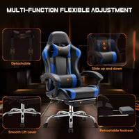 Chaise gaming ergonomique Okak avec repose-pieds et soutien lombaire, chaise d'ordinateur avec appui-tête et accoudoir, chaise à roulettes pour l'étude, le bureau