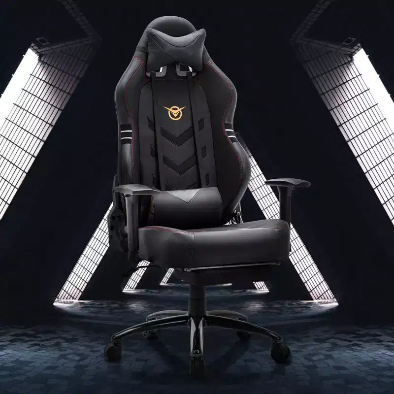 Chaise gaming ergonomique Okak à dossier haut avec coussin cervical amovible, chaise d'ordinateur à assise rembourrée et soutien lombaire, chaise confortable pour la maison, noir