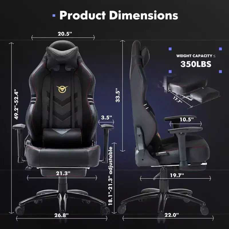 Chaise gaming ergonomique Okak à dossier haut avec coussin cervical amovible, chaise d'ordinateur à assise rembourrée et soutien lombaire, chaise confortable pour la maison, noir