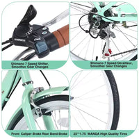 Vélo de croisière Okak 22 pouces avec panier avant, vélo fille à cadre en acier, frein en V et selle confortable, vélo adulte pour filles et femmes