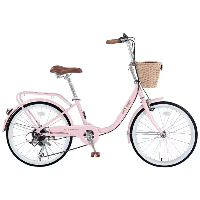 Vélo de croisière Okak 22 pouces avec panier avant, vélo fille à cadre en acier, frein en V et selle confortable, vélo adulte pour filles et femmes