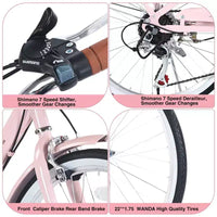 Vélo de croisière Okak 22 pouces avec panier avant, vélo fille à cadre en acier, frein en V et selle confortable, vélo adulte pour filles et femmes