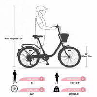 Vélo de croisière Okak 22 pouces avec panier avant, vélo fille à cadre en acier, frein en V et selle confortable, vélo adulte pour filles et femmes