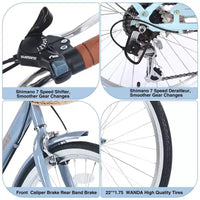 Vélo de croisière Okak 22 pouces avec panier avant, vélo fille à cadre en acier, frein en V et selle confortable, vélo adulte pour filles et femmes