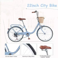 Vélo de croisière Okak 22 pouces avec panier avant, vélo fille à cadre en acier, frein en V et selle confortable, vélo adulte pour filles et femmes