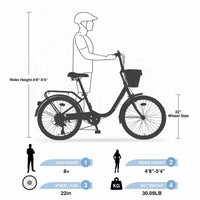 Vélo de croisière Okak 22 pouces avec panier avant, vélo fille à cadre en acier, frein en V et selle confortable, vélo adulte pour filles et femmes