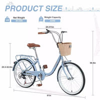 Vélo de croisière Okak 22 pouces avec panier avant, vélo fille à cadre en acier, frein en V et selle confortable, vélo adulte pour filles et femmes