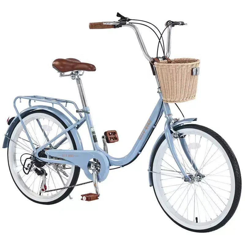 Vélo de croisière Okak 22 pouces avec panier avant, vélo fille à cadre en acier, frein en V et selle confortable, vélo adulte pour filles et femmes