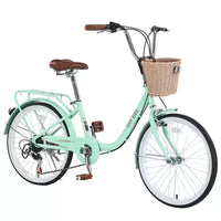 Vélo de croisière Okak 22 pouces avec panier avant, vélo fille à cadre en acier, frein en V et selle confortable, vélo adulte pour filles et femmes