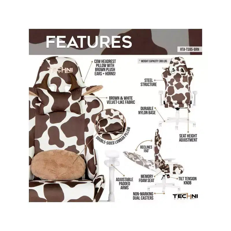 Chaise gaming série COW marron TS85